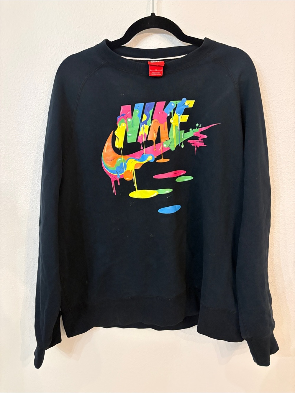 Nike Black Paint Drip Crewneck Sweatshirt with Neon Drip Swoosh